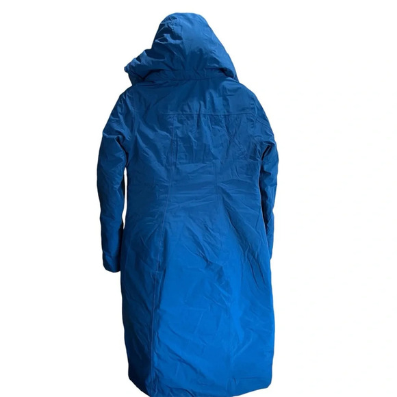LAND’S END ~ Women’s Long Puffy Down Jacket with Detachable Hood Blue Pockets - Picture 4 of 14